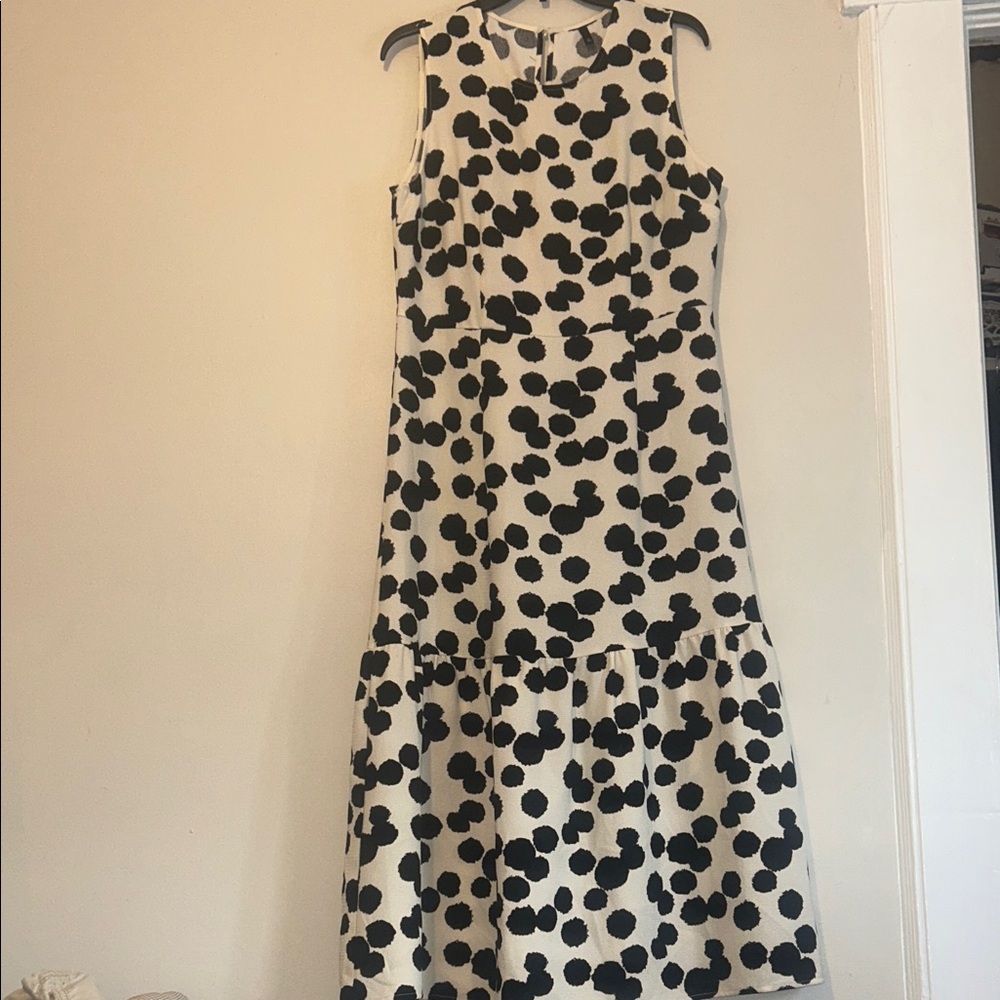 Chic Black and White Polka Dot Midi Dress - Picture 6 of 10